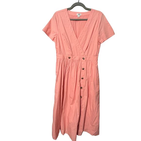 J. Crew Rosina Poplin Short Sleeve Button Front Wrap Dress Peach Sz 8 Academia - Picture 2 of 8